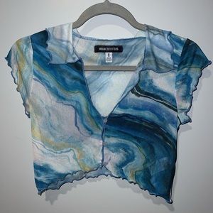 Sheer blue crop top with sheer bra